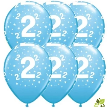 11 inch-es 2-es printelt Stars Blue Szülinapi Számos Lufi (6 db/csomag)