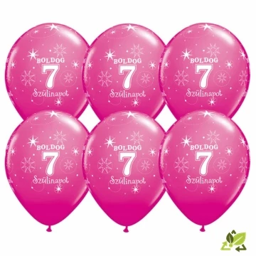 11 inch-es Boldog 7. Szülinapot Feliratú Sparkle Wild Berry Szülinapi Lufi (6db/csomag)