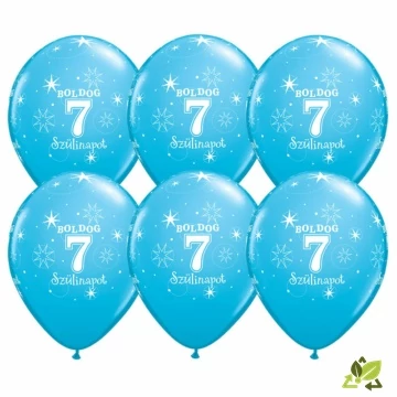 11 inch-es Boldog 7. Szülinapot Feliratú Sparkle Robins Egg Blue Szülinapi Lufi (6db/csomag)