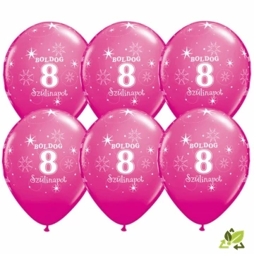 11 inch-es Boldog 8. Szülinapot Feliratú Sparkle Wild Berry Szülinapi Lufi (6db/csomag)