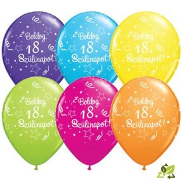 11 inch-es Boldog 18. Szülinapot Feliratú Shining Star Tropical Assortment Szülinapi Lufi (6db/csomag)