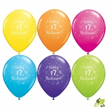 11 inch-es Boldog 17. Szülinapot Feliratú Shi. St. Ast. Szülinapi Lufi (6 db/csomag)