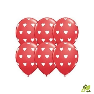 11 inch-es Big Hearts Red and White Szives Szerelmes Lufi (6db/csomag)