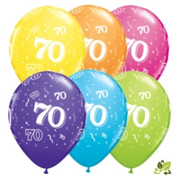 11 inch-es 70-es printelt Tropical Asst. Szülinapi Számos Lufi (6 db/csomag)