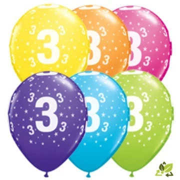 11 inch-es 3-as printelt Stars Tropical Szülinapi Számos Lufi (6 db/csomag)