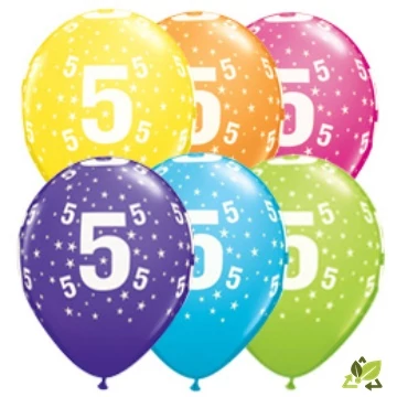 11 inch-es 5-ös printelt Stars Tropical Szülinapi Számos Lufi (6 db/csomag) 11 inch-es 5-ös printelt Stars Tropical Szülinapi Számos Lufi (6 db/csomag)