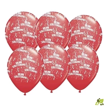 11 inch-es Boldog Szülinapot Feliratú, Burgundy Szülinapi Lufi (6db/csomag)