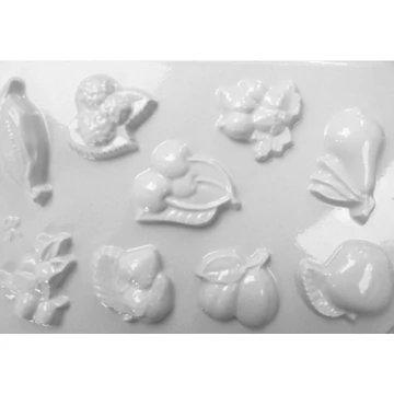 Gipszkiöntő forma, gyümölcsök, kukorica