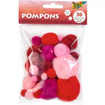 Pompom/24db, piros, vegyes szín és méret