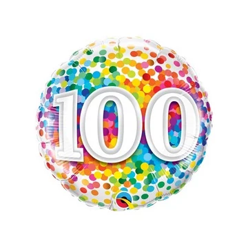 18 inch-es 100 Rainbow Confetti Szülinapi Fólia Lufi