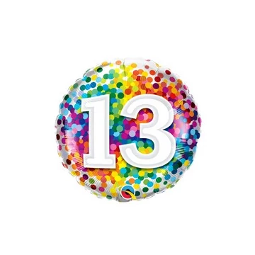 18 inch-es 13 Rainbow Confetti Szülinapi Fólia Lufi