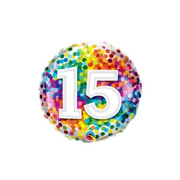 18 inch-es 15 Rainbow Confetti Szülinapi Fólia Lufi