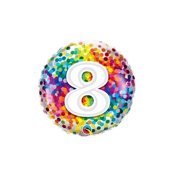 18 inch-es 8 Rainbow Confetti Szülinapi Fólia Lufi