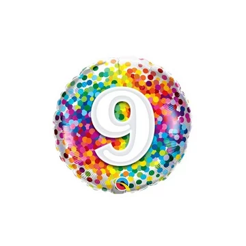 18 inch-es 9 Rainbow Confetti Szülinapi Fólia Luf