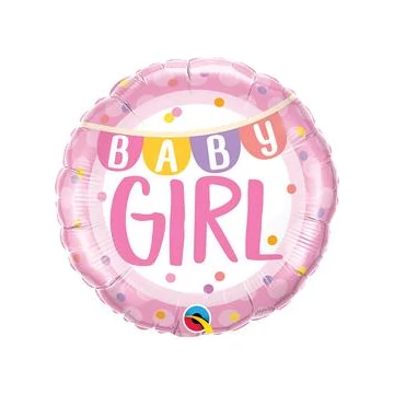 18 inch-es Baby Girl Banner & Dots Fólia Lufi Babaszületésre