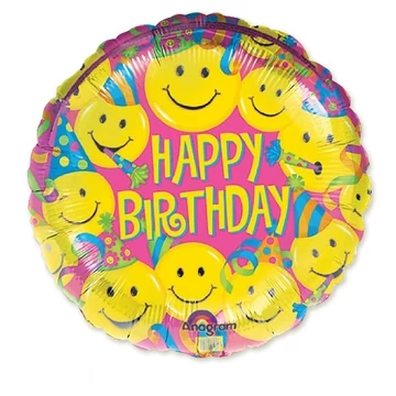 Léggömb fólia Happy Birthday, Smiley 18 inch-es Léggömb fólia Happy Birthday, Smiley 18 inch-es