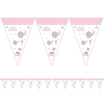 Rózsaszín Elefántos Parti Zászlófüzér - 5 m Rózsaszín Elefántos Parti Zászlófüzér - 5 m