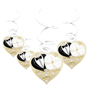 Sok Boldogságot Menyasszony-Vőlegény Arany Esküvői Függő Dekoráció - 6 db-os Sok Boldogságot Menyasszony-Vőlegény Arany Esküvői Függő Dekoráció - 6 db-os