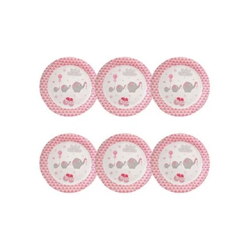 Rózsaszín Elefántos Parti Tányér, 23 cm, 6 db-os Rózsaszín Elefántos Parti Tányér, 23 cm, 6 db-os