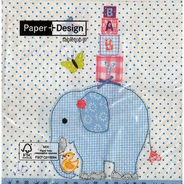 Kék elefánt parti szalvéta, 33x33cm