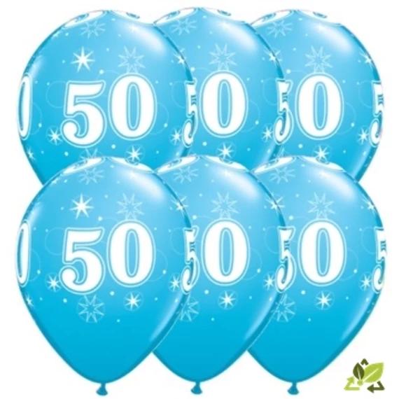 11 inch-es 50-es Sparkle-A-Round Robin's Egg Szülinapi Lufi (6db/csomag)