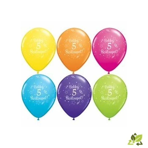 11 inch-es Boldog 5. Szülinapot Feliratú Shi. St. Tr. Assort. Szülinapi Lufi (6db/csomag)