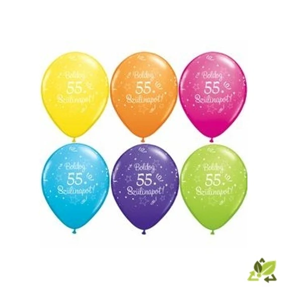 11 inch-es Boldog 55. Szülinapot Feliratú Shining Star Tropical Assortment Szülinapi Lufi (6 db/csomag)