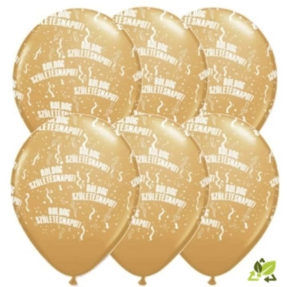 11 inch-es Boldog Születésnapot Metallic Gold - Arany Lufi (6db/csomag)