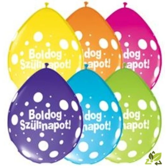 11 inch-es Boldog Szülinapot Big Polka Dots Neck Up Asst. Lufi (6 db/csomag)