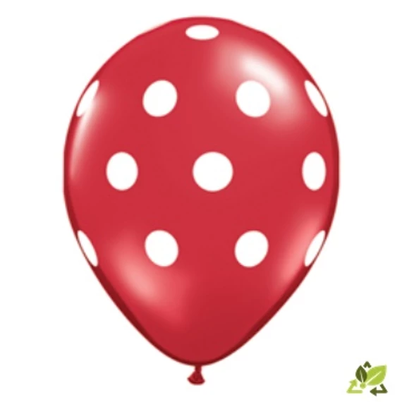 11 inch-es Big Polka Dots Red/White Pöttyös Lufi (6db/csomag)