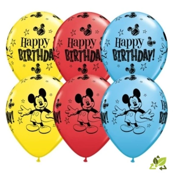 11 inch-es Mickey Mouse Birthday Spec. Asst. Szülinapi Lufi (6db/csomag)
