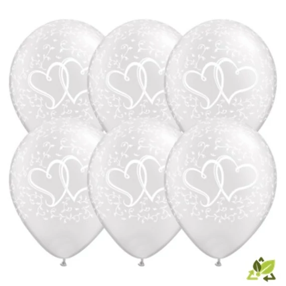 11 inch-es Entwined Hearts Pearl White Lufi (6db/csomag)