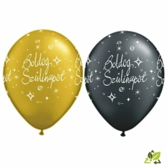 11 inch-es Boldog Szülinapot Gold és Black - Arany és Fekete Lufi (6db/csomag)
