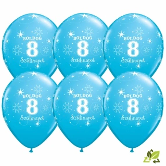 11 inch-es Boldog 8. Szülinapot Feliratú Sparkle Robins Egg Blue Szülinapi Lufi (6db/csomag)