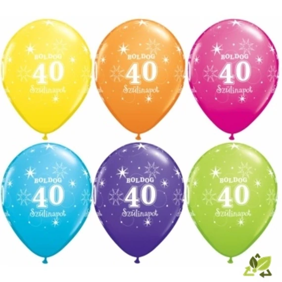 11 inch-es Boldog 40. Szülinapot Feliratú Sparkle Ast. Szülinapi Lufi (6db/csomag)