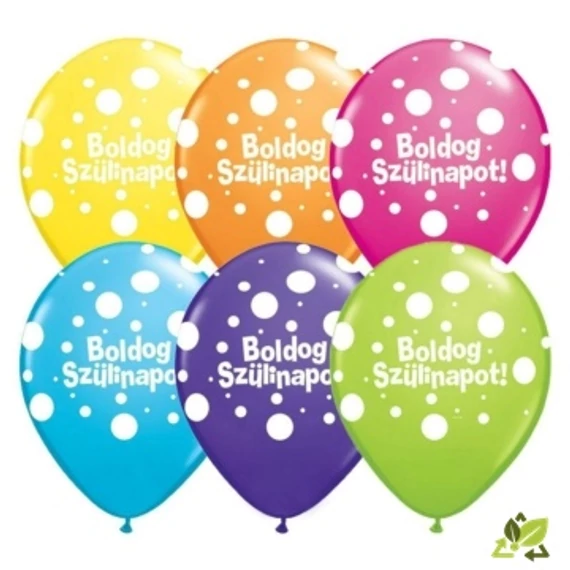 11 inch-es Boldog Szülinapot Big Polka Dots Tropical Assortment Szülinapi Lufi (6db/csomag)