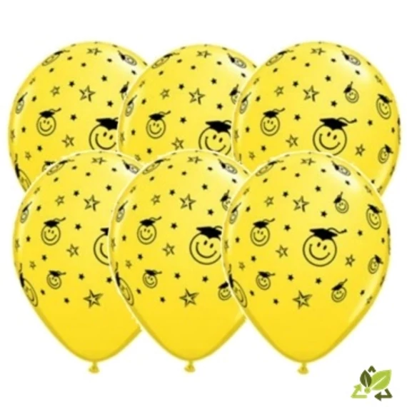 11 inch-es Smile Face Yellow Ballagási Lufi (6db/csomag)