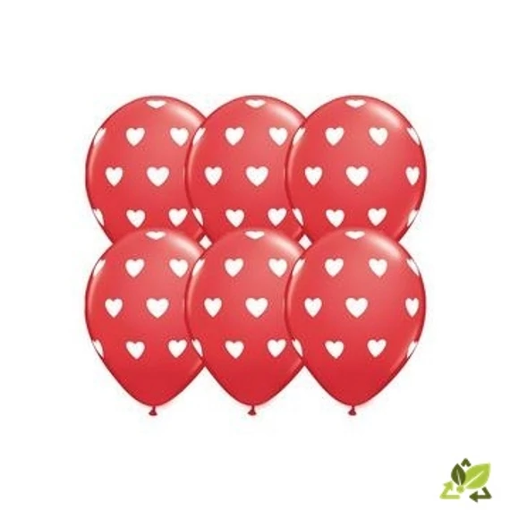 11 inch-es Big Hearts Red and White Szives Szerelmes Lufi (6db/csomag)