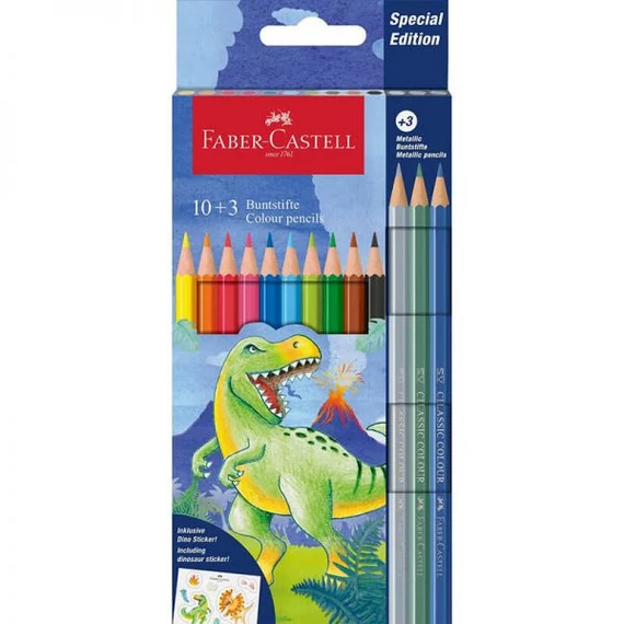 Faber Castell hatszögletű színesceruza készlet - 10+3 színű - Dinó