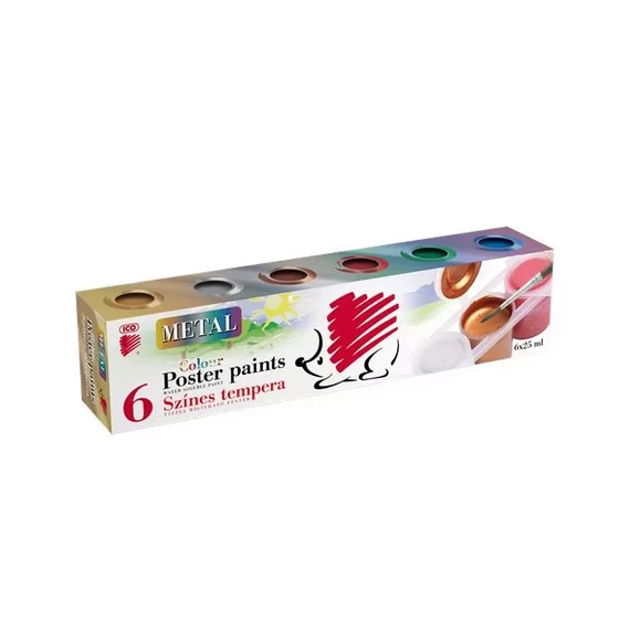Süni tempera készlet, tégelyes, 6x25ml különböző metál szín 