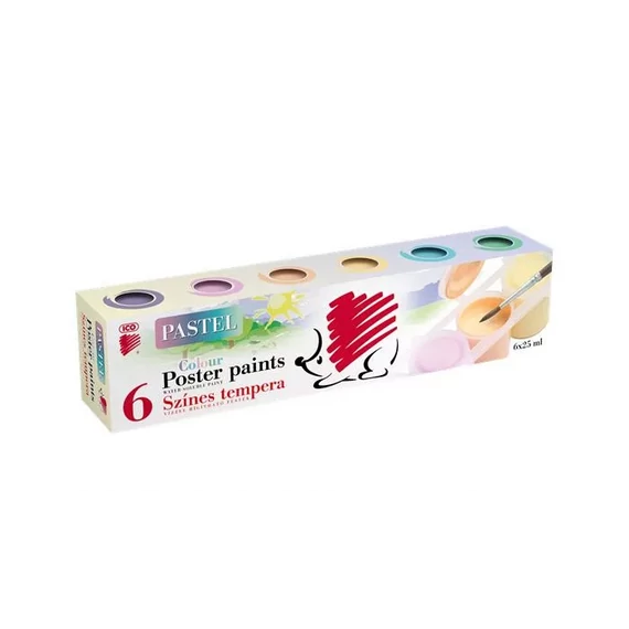 Süni tempera készlet, tégelyes, 6x25ml különböző pasztel szín