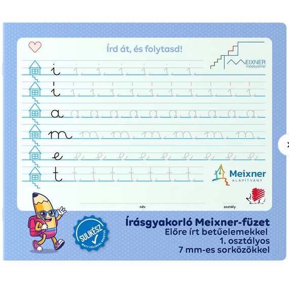 Írásgyakroló Meixner-füzet, előre írt betűelemekkel, 1 osztályos, 7mm-es sorközökkel