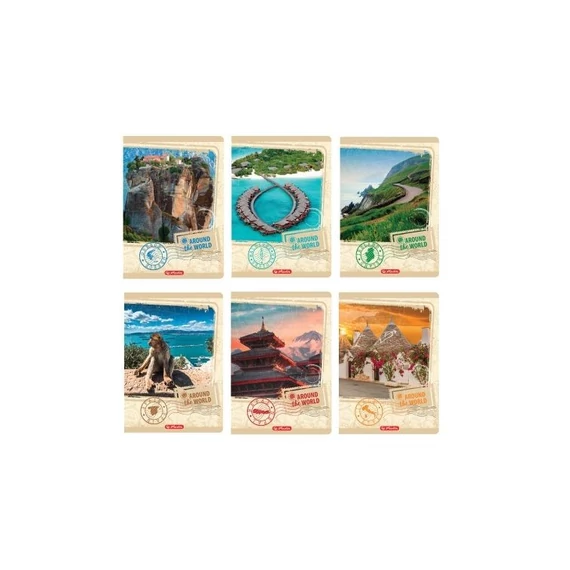 Füzet Herlitz A/5, 27-60, soft touch, 3D UV, kockás, Around the World
