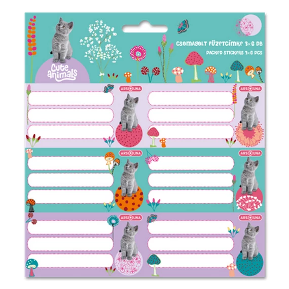 Ars Una füzetcímke 3x6 db -  Cute Animals Kitten