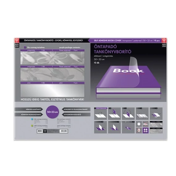Könyvborító A/4 - öntapadós 50x33cm, virágmintás, 10db/csomag