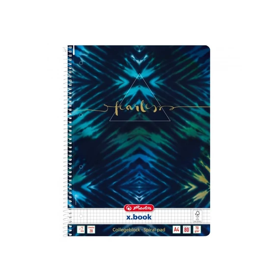 Spirálfüzet A4/80 lap, lyuk.+perf., kockás - Batik Fearless