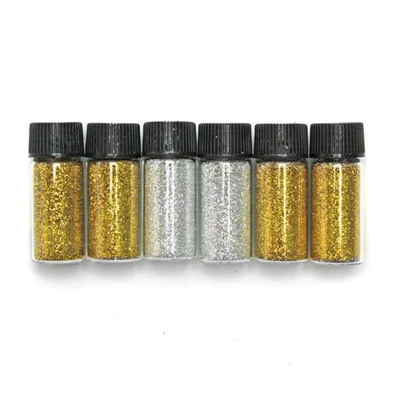Színes csillámpor 6 x 3,5ml arany/ezüst