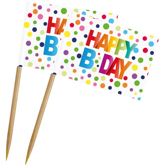 Happy Bday Rainbow Dots - Színes Pöttyös Szülinapi Parti Falatka Pálcika - 50 db-os