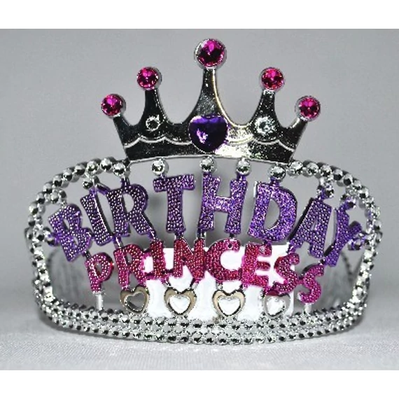 Tiara / korona Birthday Princess felirattal, kövekkel 