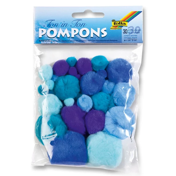 Pompom/24db, kék, vegyes szín és méret